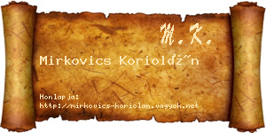 Mirkovics Koriolán névjegykártya